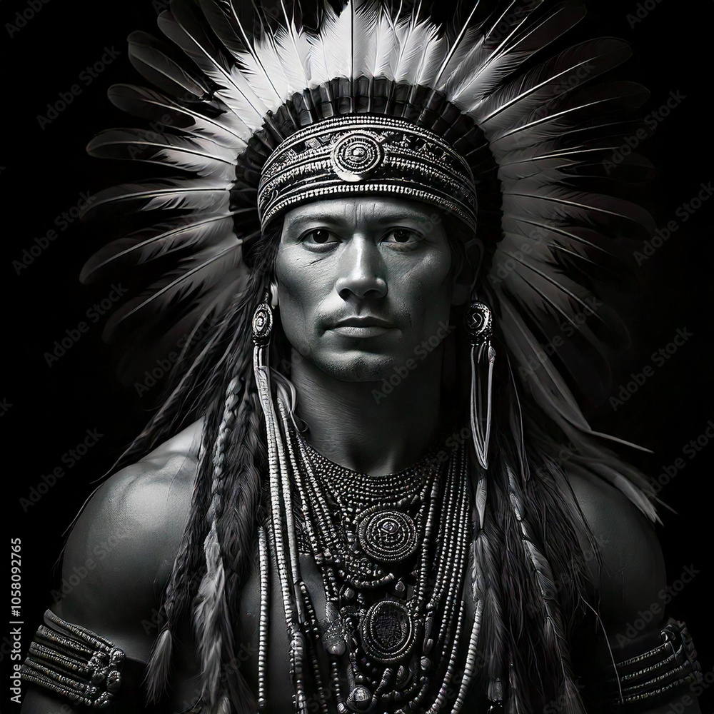 north american indian warrior black and white concept man in shadow ...