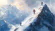 © ProStockGallery - Mountain Climbers Reaching Summit  -  Epic Winter Landscape with Snowy Peaks, Blue Sky and Clouds
