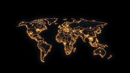 Poster - this 3d world map showcases vibrant orange connections linking countries, set against a dark backdro