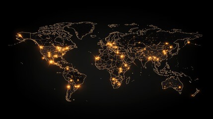 Poster - this 3d world map showcases vibrant orange connections linking countries, set against a dark backdro