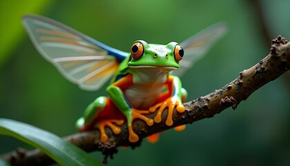  Fantasy Frog  A whimsical creature with wings and a vibrant color palette