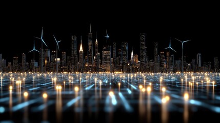 Poster - The vibrant skyline features illuminated buildings and GPS markers, showcasing advanced location technology in an urban setting