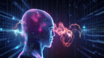 Poster - Futuristic 3D Head with Digital Background