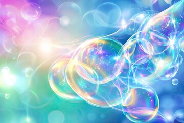 Poster - Bright and Colorful Glowing Bubbles Creating a Magical Atmosphere in a Fluid, Vibrant Background
