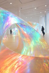 Poster - Captivating Rainbow Waves Shimmer Inside a Contemporary Art Gallery During a Vibrant Exhibition