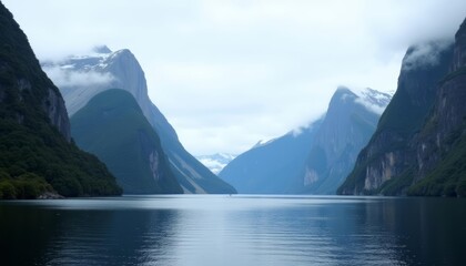 Canvas Print -  Tranquil mountain lake under a cloudy sky