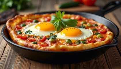 Canvas Print -  Delicious breakfast pizza ready to be savored