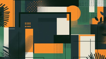 Poster - Official book cover template in shades of green, grey, and orange, incorporating geometric shapes and framed sections for adding images or text.