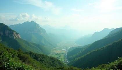 Wall Mural -  Epic vista of majestic mountains and lush valleys