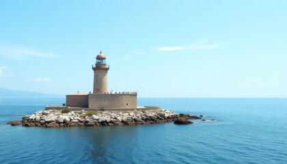 Wall Mural -  Isolated Lighthouse on Rocks Calm Sea