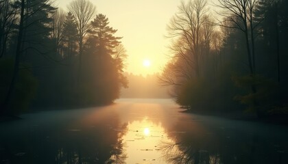 Poster -  Tranquil dawn on a misty lake