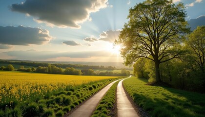 Sticker -  Sunset on a serene country road