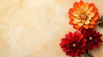 Poster - A vibrant display of carefully arranged flowers in shades of orange and red contrasts beautifully against a soft, warm-toned background. The natural beauty adds a cheerful touch to any setting.