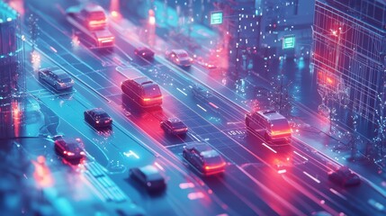 Poster - Exploring a futuristic lowpoly wire mesh model of an advanced smart transportation network