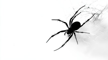 Black Spider Silhouette on a White Background with Web