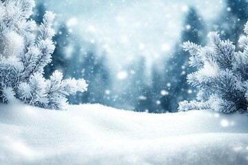 Wall Mural - Winter background of snow and frost with free space for your decoration.