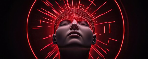 Poster - Surreal portrayal of a person with radiant light effects surrounding their head.