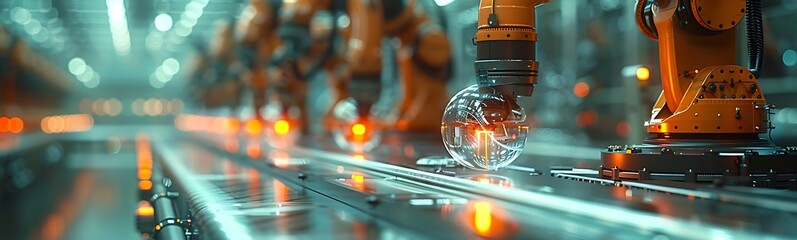 Aufkleber - An advanced assembly line featuring robotic arms, focused on precision and technology in a high-tech industrial environment.
