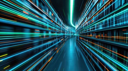 Poster - futuristic data flow with vibrant colors and blurred lights, abstract design