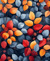 Wall Mural - Seamless pattern featuring colorful autumn leaves in various shapes, creating warm, natural design.
