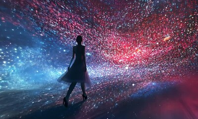 Wall Mural - a woman walks through a starry night