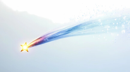 Wall Mural - Shooting Star Streaking Across White Background: Capturing a Wishful Moment
