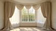© Lerson - Elegant bay window with classic drapery, showcasing natural light and greenery outside, creating serene atmosphere