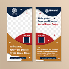 Wall Mural - collection of kindergarden, nursery and preschool roll up banner template design in vertical layout.