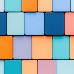 Poster - A vibrant arrangement of colorful square tiles, showcasing various shades of blue, orange, and pastel colors in a geometric pattern.