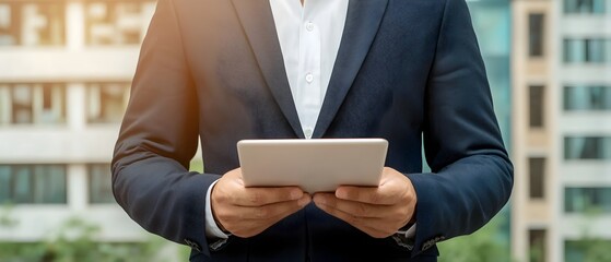 Poster - Professional Financial Manager Carefully Analyzing Quarterly Profit and Loss Charts and Financial Data on Digital Tablet for Business Strategy and Planning