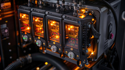 Aufkleber - High tech fuel pump system with digital displays showcasing operational data and illuminated indicators. intricate design highlights advanced technology and precision engineering