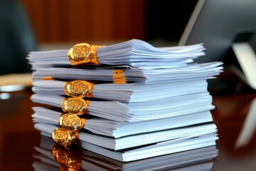 Law office setting with subpoena and evidence documents organized on a desk, capturing the structured and detailed nature of legal preparation, symbolizing order and professionalism