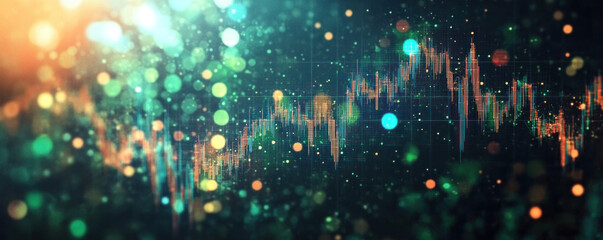 Poster - A colorful graph with green and orange lines. The graph is filled with many small circles, which give the impression of a busy and complex system. The colors and patterns suggest a sense of movement