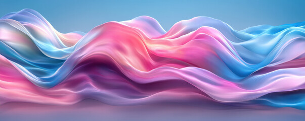 Poster - A colorful wave of fabric with a blue and pink stripe. The colors are vibrant and the wave appears to be flowing