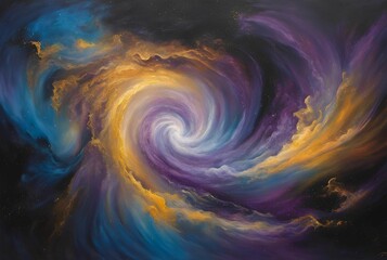 Abstract background with space nebular swirl in gold, blue and purple colors, wallpaper, galaxy vortex, grunge