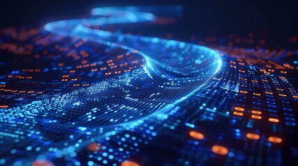 Aufkleber - Futuristic Digital Road with Glowing Binary Code High-Tech Data Transfer Concept