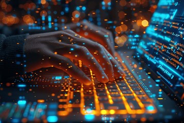 Fototapete - Closeup of Programmer Coding on Laptop with Computer Code Digital Software Development for Website and Mobile App Design