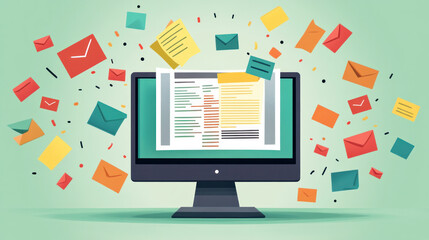 Poster - a computer monitor with a lot of emails and papers flying around it. the idea of the image is that t