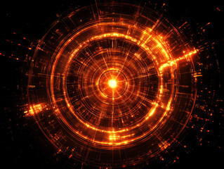 Poster - a glowing orange circle with a black background. the circle is surrounded by a lot of small dots