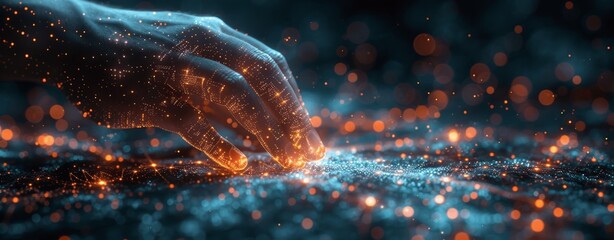 Aufkleber - Virtual Screen Businessman with Hologram Technology and AI Data on Dark Background
