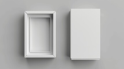 Poster - White Blank Rectangle Box Mockup Template with Open and Closed Lid on Gray Background, Top View, 3D Rendering