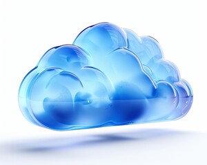 Aufkleber - 3D Blue Cloud Icon on White Background in Glassmorphism Style - Cloud Computing Illustration