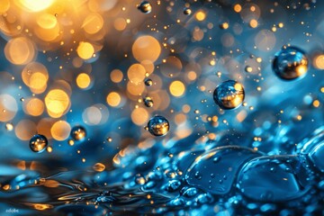 Macro Water Bubbles Abstract Background Blue White Colors Sparkling Light Effect