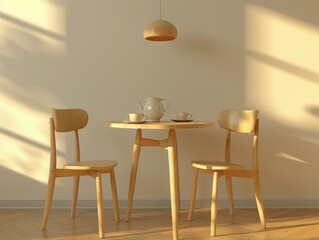 Canvas Print - A simple dining set with wooden chairs and a table. AI.