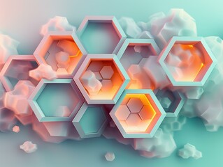 Poster - Geometric shapes with glowing light. AI.