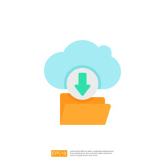 Poster - This image depicts a cloud with a downward arrow, indicating the process of downloading files from the cloud to a folder. It symbolizes cloud storage and data transfer.