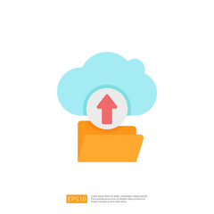 Poster - A simple graphic depicting a cloud with an upward arrow above an orange folder, symbolizing cloud storage or file uploading.