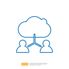 Poster - The image depicts a simple blue outline of a cloud connected to two user icons, representing cloud computing and user connectivity.