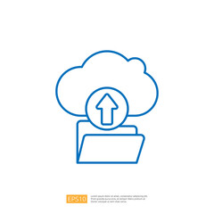 Poster - A simple graphic illustration depicting a cloud with an upward arrow and a folder, symbolizing cloud storage and data upload.
