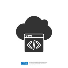 Poster - The image depicts a cloud symbol above a computer window with coding brackets, representing cloud computing and web development.